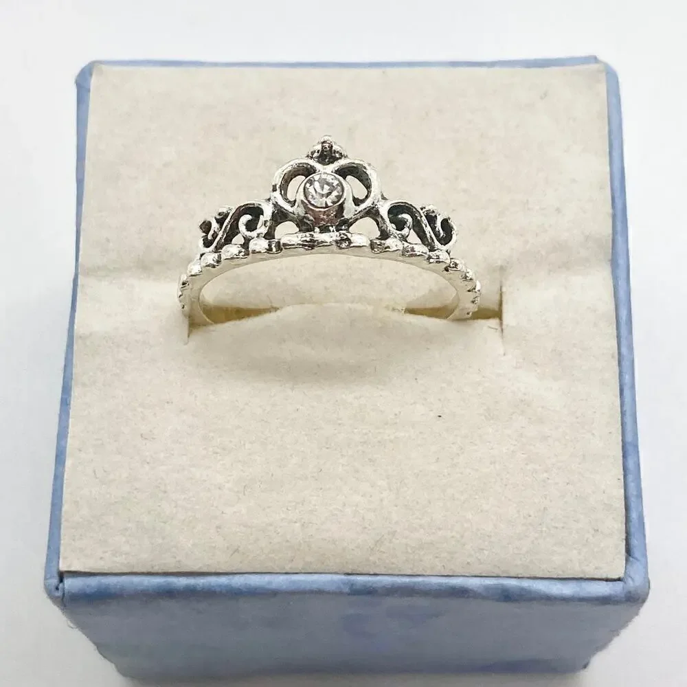 Size 6.75 Silver Tone Princess Crown Ring